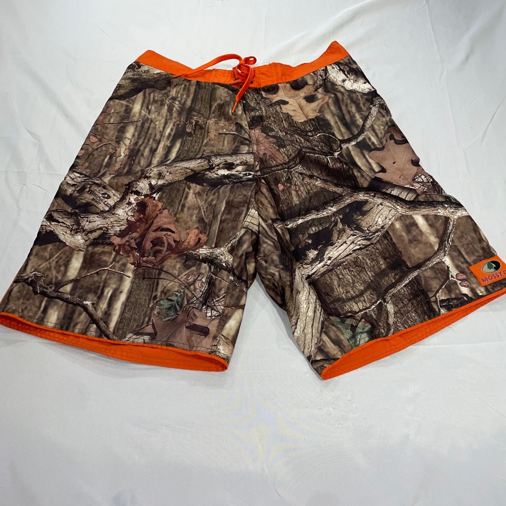 Mossy‎ Oak Break-Up Infinity Camo Board Shorts Mens XL Orange Trim Swim Trunks